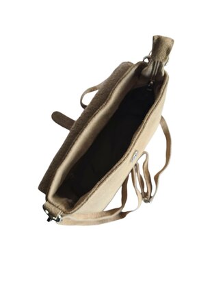 Made in Italy-Schouder tas-Crossbody- Tas-Suède-Leer-klep-Ring-Licht Taupe-22cmx15cmx4,5cm