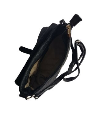 Made in Italy-Schouder tas-Crossbody- Tas-Suède-Leer-klep-Ring-Zwart-22cmx15cmx4,5cm