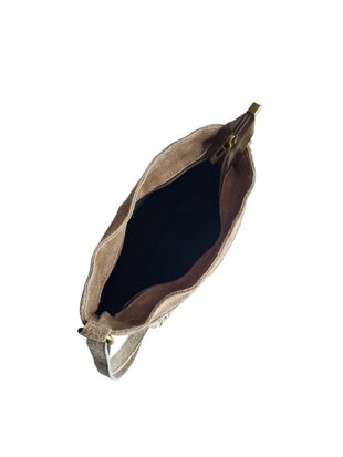Made in Italy-Schouder tas-Crossbody- Tas-Suède-Leer-Voorvak-Gesp-Taupe-27cmx17cmx6cm