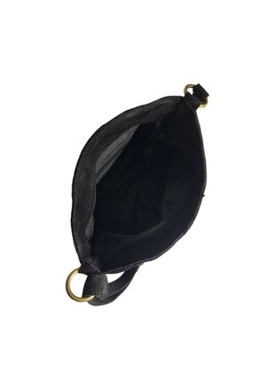 Made in Italy-Schouder tas-Crossbody- Tas-Suède-Leer-Voorvak-Gesp-Zwart-27cmx17cmx6cm