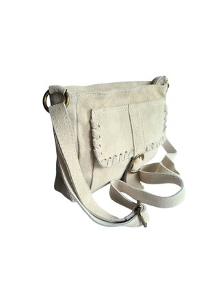 Made in Italy-Schouder tas-Crossbody- Tas-Suède-Leer-Voorvak-Gesp-Beige-27cmx17cmx6cm