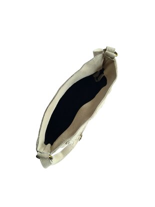 Made in Italy-Schouder tas-Crossbody- Tas-Suède-Leer-Voorvak-Gesp-Beige-27cmx17cmx6cm
