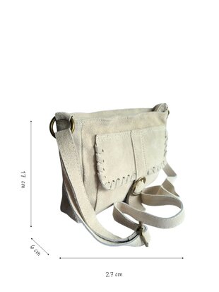 Made in Italy-Schouder tas-Crossbody- Tas-Suède-Leer-Voorvak-Gesp-Beige-27cmx17cmx6cm