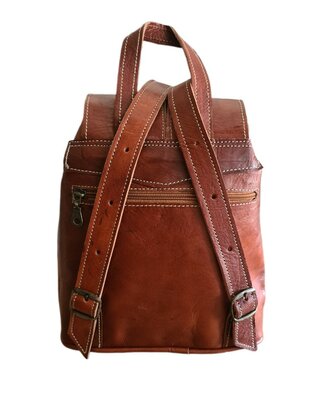Festival Rugzak- Rugzak-Echt leer-Sun-Bohemian style-Boho style-Gypsy style-Roodbruin-29,5cmx25cmx10cm