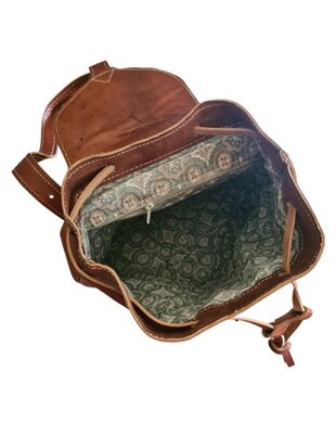 Festival Rugzak- Rugzak-Echt leer-Sun-Bohemian style-Boho style-Gypsy style-Roodbruin-29,5cmx25cmx10cm
