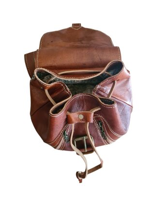 Festival Rugzak- Rugzak-Echt leer-Sun-Bohemian style-Boho style-Gypsy style-Roodbruin-29,5cmx25cmx10cm