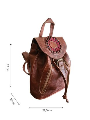 Festival Rugzak- Rugzak-Echt leer-Sun-Bohemian style-Boho style-Gypsy style-Roodbruin-29,5cmx25cmx10cm