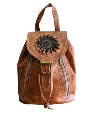 Festival Rugzak- Rugzak-Echt leer-Sun-Bohemian style-Boho style-Gypsy style-Camel-28cmx24cmx10cm