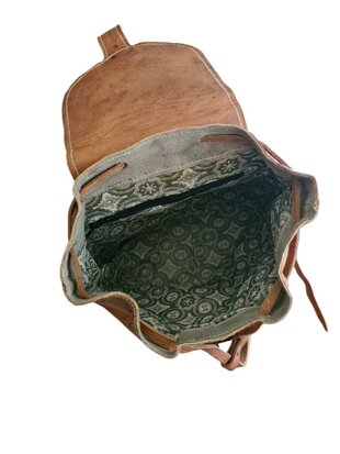 Festival Rugzak- Rugzak-Echt leer-Sun-Bohemian style-Boho style-Gypsy style-Camel-28cmx24cmx10cm