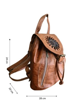 Festival Rugzak- Rugzak-Echt leer-Sun-Bohemian style-Boho style-Gypsy style-Camel-28cmx24cmx10cm