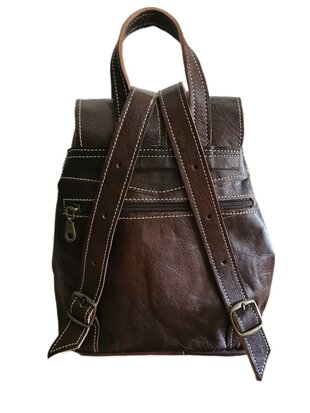 Festival Rugzak- Rugzak-Echt leer-Sun-Bohemian style-Boho style-Gypsy style-Donkerbruin-29cmx26cmx10cm