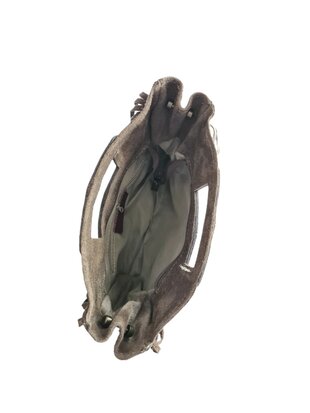 Made in Italy-Crossbody-Schouder tas-Handvat-Suède-Leer-Fringe-Taupe-27cmx25cmx5cm