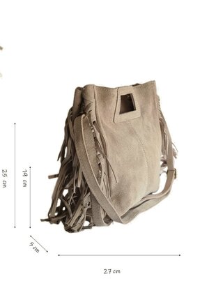 Made in Italy-Crossbody-Schouder tas-Handvat-Suède-Leer-Fringe-Beige-27cmx25cmx5cm
