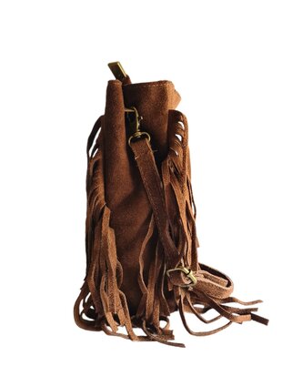 Made in Italy-Crossbody-Schouder tas-Handvat-Suède-Leer-Fringe-Bruin-27cmx25cmx5cm