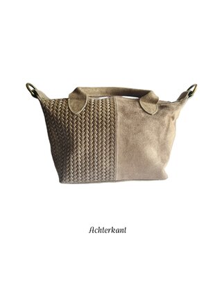 Made in Italy-Schoudertas-Handtas- Groot-Suède-Echt leer-Fringe-34cmx25cmx15cm-Bruin