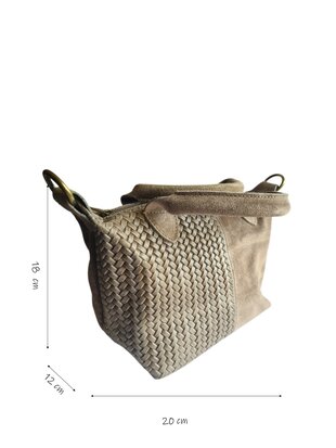 Made in Italy-Schoudertas-Handtas- Groot-Suède-Echt leer-Fringe-34cmx25cmx15cm-Bruin