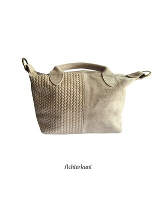 Made in Italy-Schoudertas-Handtas- Groot-Suède-Echt leer-Fringe-34cmx25cmx15cm-Beige