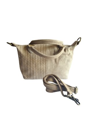 Made in Italy-Schoudertas-Handtas- Groot-Suède-Echt leer-Fringe-34cmx25cmx15cm-Beige