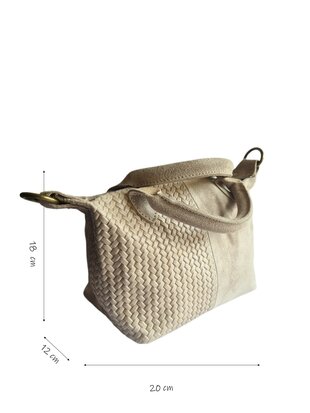 Made in Italy-Schoudertas-Handtas- Groot-Suède-Echt leer-Fringe-34cmx25cmx15cm-Beige
