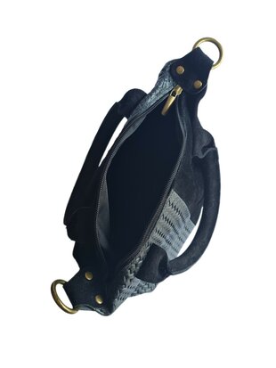 Made in Italy-Schoudertas-Handtas- Groot-Suède-Echt leer-Fringe-34cmx25cmx15cm-Zwart