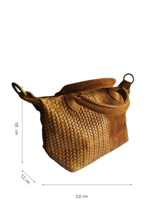 Made in Italy-Schoudertas-Handtas- Groot-Suède-Echt leer-Fringe-34cmx25cmx15cm-Cognac