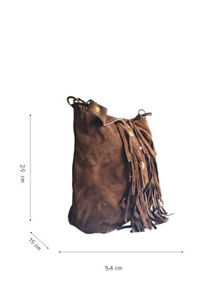 Made in Italy-Schoudertas-Handtas-Crossbody-Groot-Suède-Echt-leer-Fringe-34cmx25cmx15cm-Bruin