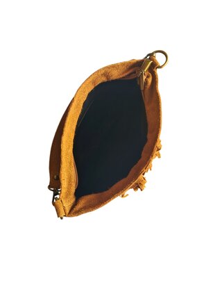 Made in Italy-Schoudertas-Handtas-Crossbody-Groot-Suède-Echt-leer-Fringe-34cmx25cmx15cm-Cognac
