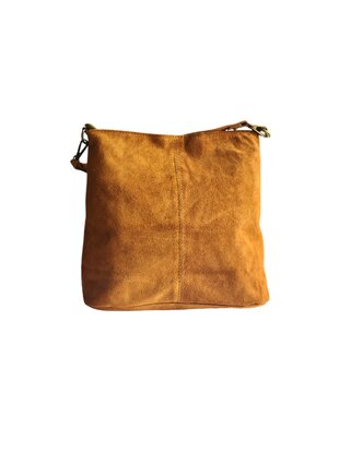 Made in Italy-Schoudertas-Handtas-Crossbody-Groot-Suède-Echt-leer-Fringe-34cmx25cmx15cm-Cognac