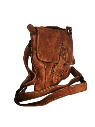 Ven Tomy-Schoudertas-crossbody-Hoogwaardig leer-Gewassen leer- Soepel leer-Vintage-Natuurlijk bruin-19cmx19cmx7cm