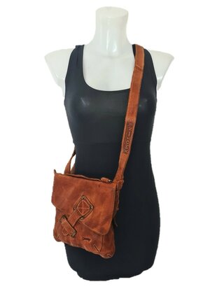 Ven Tomy-Schoudertas-crossbody-Hoogwaardig leer-Gewassen leer- Soepel leer-Vintage-Natuurlijk bruin-19cmx19cmx7cm