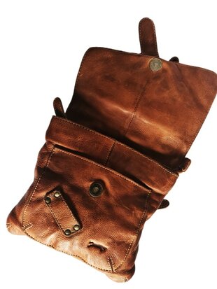 Ven Tomy-Schoudertas-crossbody-Hoogwaardig leer-Gewassen leer- Soepel leer-Vintage-Natuurlijk bruin-19cmx19cmx7cm