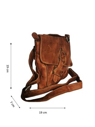 Ven Tomy-Schoudertas-crossbody-Hoogwaardig leer-Gewassen leer- Soepel leer-Vintage-Natuurlijk bruin-19cmx19cmx7cm