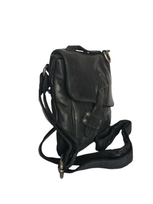 Ven Tomy-Schoudertas-crossbody-Hoogwaardig leer-Gewassen leer- Soepel leer-Vintage-Zwart-19cmx19cmx7cm