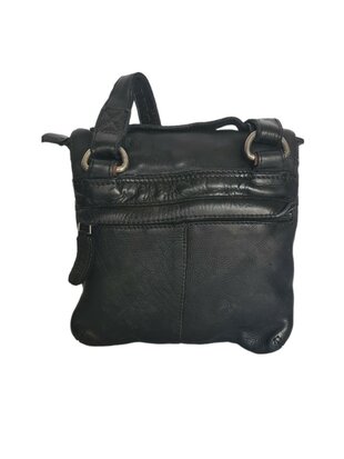 Ven Tomy-Schoudertas-crossbody-Hoogwaardig leer-Gewassen leer- Soepel leer-Vintage-Zwart-19cmx19cmx7cm