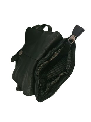 Ven Tomy-Schoudertas-crossbody-Hoogwaardig leer-Gewassen leer- Soepel leer-Vintage-Zwart-19cmx19cmx7cm