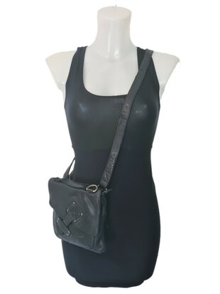 Ven Tomy-Schoudertas-crossbody-Hoogwaardig leer-Gewassen leer- Soepel leer-Vintage-Zwart-19cmx19cmx7cm