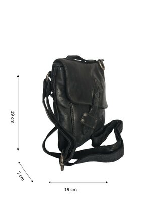 Ven Tomy-Schoudertas-crossbody-Hoogwaardig leer-Gewassen leer- Soepel leer-Vintage-Zwart-19cmx19cmx7cm