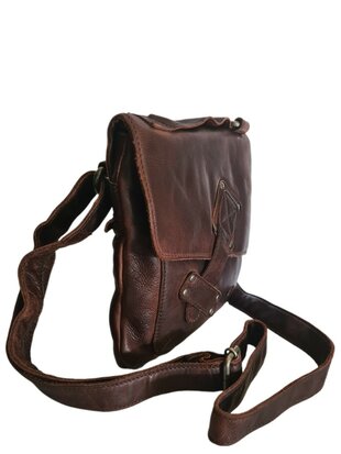 Ven Tomy-Schoudertas-crossbody-Hoogwaardig leer-Gewassen leer- Soepel leer-Vintage-Bruin-19cmx19cmx7cm