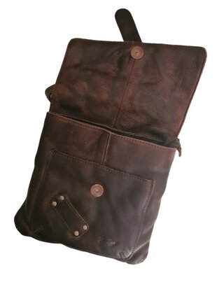 Ven Tomy-Schoudertas-crossbody-Hoogwaardig leer-Gewassen leer- Soepel leer-Vintage-Bruin-19cmx19cmx7cm