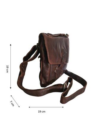 Ven Tomy-Schoudertas-crossbody-Hoogwaardig leer-Gewassen leer- Soepel leer-Vintage-Bruin-19cmx19cmx7cm