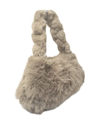 Maria C-Shoudertas-Crossbody-Zacht-Fluffy-Taupe-39cmx24cmx12cm