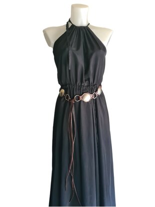 Riem-Knoopriem-Echt Leer-Bohemian-Boho style- Munten- Bruin-Breed 5cm x 60cm koord-85 cm riem-60cm koord