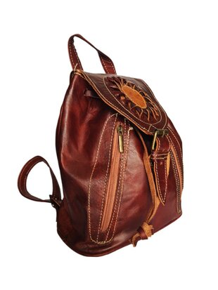 Festival Rugzak- Rugzak-Echt leer-Sun-Bohemian style-Boho style-Gypsy style-Bruin-29,5cmx25cmx10cm