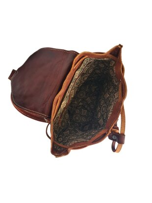 Festival Rugzak- Rugzak-Echt leer-Sun-Bohemian style-Boho style-Gypsy style-Bruin-29,5cmx25cmx10cm