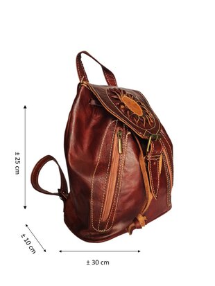 Festival Rugzak- Rugzak-Echt leer-Sun-Bohemian style-Boho style-Gypsy style-Bruin-29,5cmx25cmx10cm