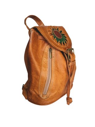 Festival Rugzak- Rugzak-Echt leer-Sun-Bohemian style-Boho style-Gypsy style-Camel-28cmx24cmx10cm