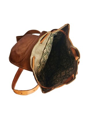 Festival Rugzak- Rugzak-Echt leer-Sun-Bohemian style-Boho style-Gypsy style-Camel-28cmx24cmx10cm