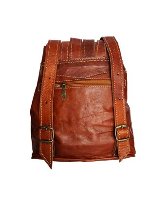 Festival Rugzak- Rugzak-Echt leer-Sun-Bohemian style-Boho style-Gypsy style-Cognac-29cmx26cmx10cm