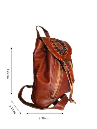 Festival Rugzak- Rugzak-Echt leer-Sun-Bohemian style-Boho style-Gypsy style-Cognac-29cmx26cmx10cm