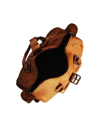 Schoudertas-crossbody-Echt leer-Handmade in Marokko-Vintage look-Bowlingbal model-30cmx18cmx15cm-Camel